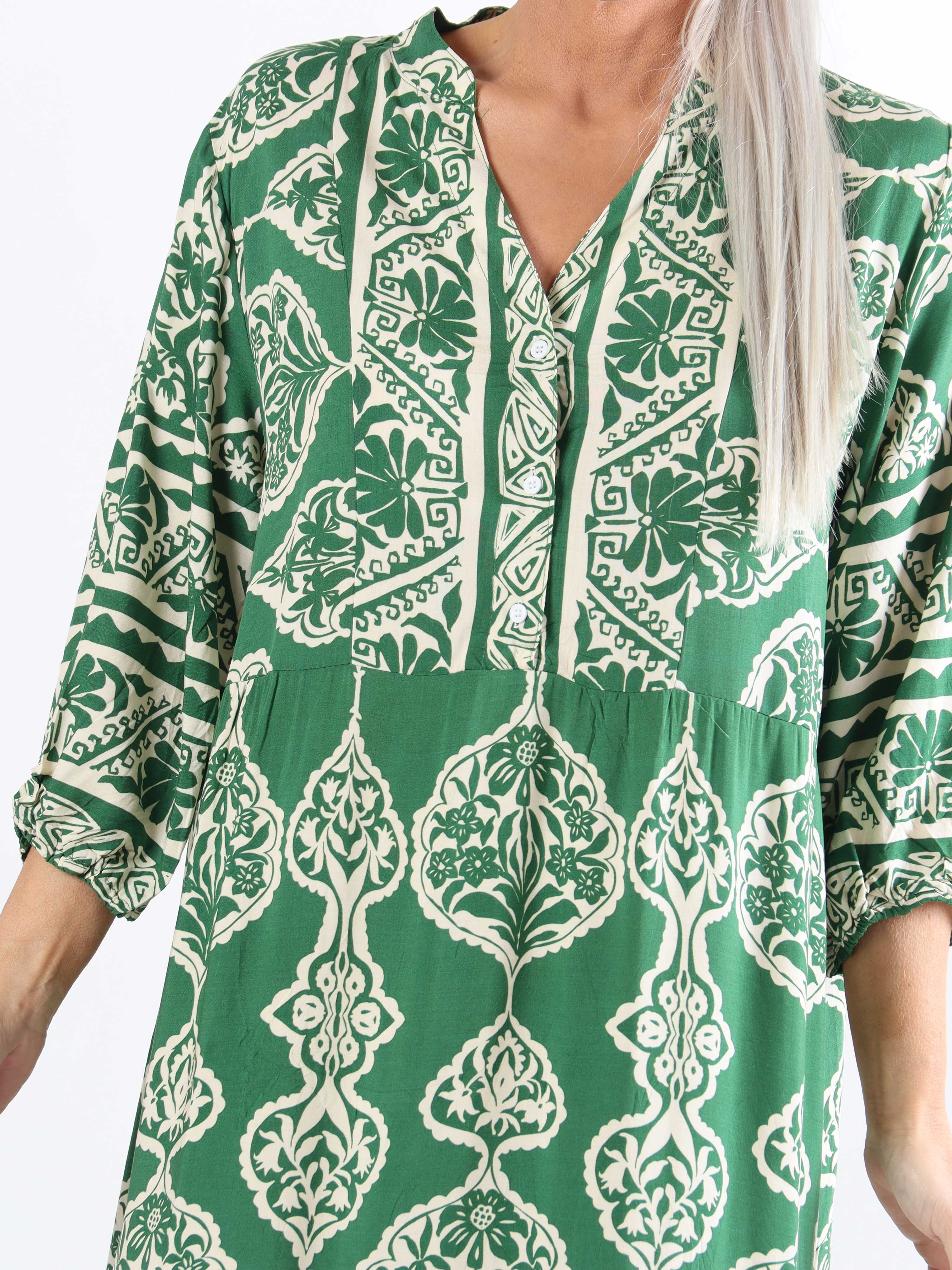 Melly - Lång mönstrad tunikaklänning i stora storlekar